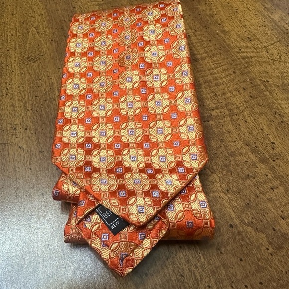 Ike Behar Mens Necktie Orange Geometric Silk Modern Statement Business Dapper - Picture 1 of 5